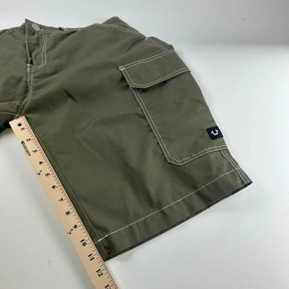 True Religion Mens 34 Kalamata Cargo Shorts Olive Green Contrast Stitch NEW Y2K